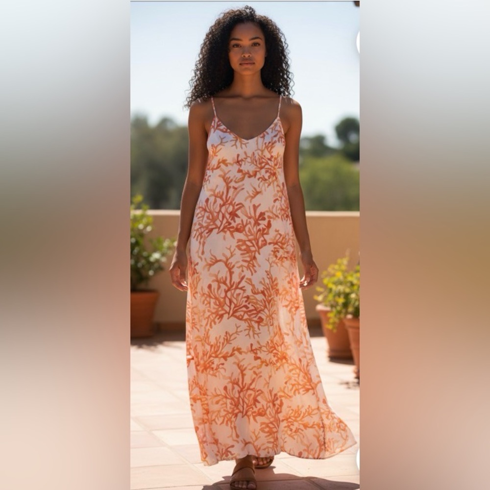 Cooper & EllaOrange and White seascape  Coral Maxi Dress size 14 - Picture 3 of 9